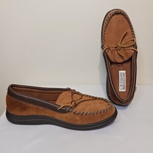 LB Evans Moccasin Suede Leather Slippers Brown Hard Bottom 10 M